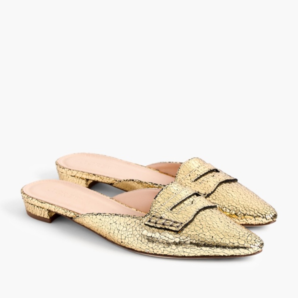 J. Crew Crackled Metallic Loafer Mule